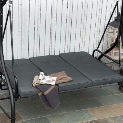 Balancelle de jardin 3 places convertible matelas fourni gris métal noir