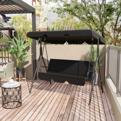 Balancelle de jardin 3 places - toit inclinaison réglable, coussins assise/dossier - acier noir polyester noire