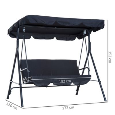 Balancelle de jardin 3 places - toit inclinaison réglable, coussins assise/dossier - acier noir polyester noire