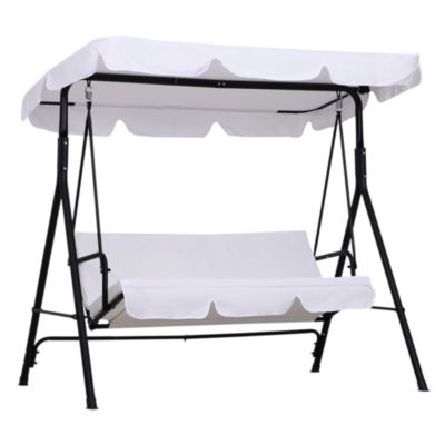 Balancelle de jardin 3 places - toit inclinaison réglable, coussins assise et dossier - acier noir polyester blanc