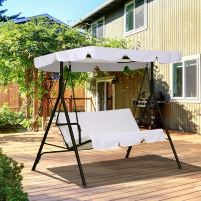 Balancelle de jardin 3 places - toit inclinaison réglable, coussins assise et dossier - acier noir polyester blanc