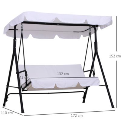 Balancelle de jardin 3 places - toit inclinaison réglable, coussins assise et dossier - acier noir polyester blanc