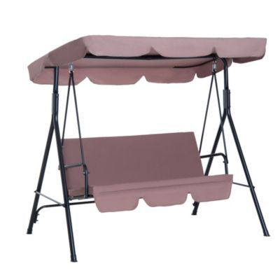 Balancelle de jardin 3 places toit inclinaison réglable coussins assise et dossier acier noir polyester marron clair