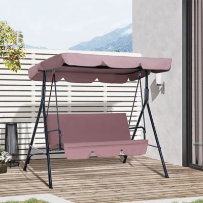 Balancelle de jardin 3 places toit inclinaison réglable coussins assise et dossier acier noir polyester marron clair