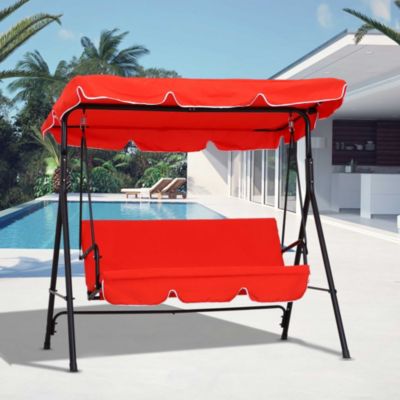 Balancelle de jardin 3 places - toit inclinaison réglable, coussins assise et dossier - acier noir polyester rouge