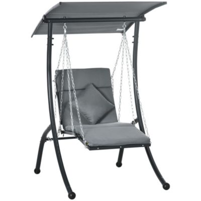 Balancelle de jardin avec coussins et toit pare-soleil réglable, gris foncé, pour jardin et terrasse