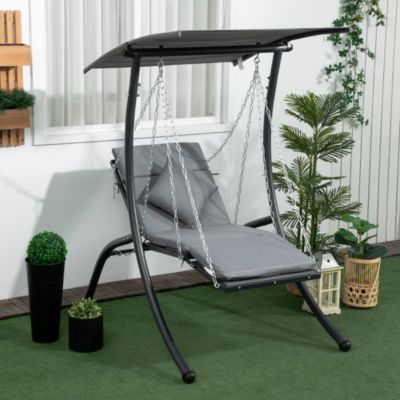 Balancelle de jardin en acier gris foncé avec coussin et toit inclinable