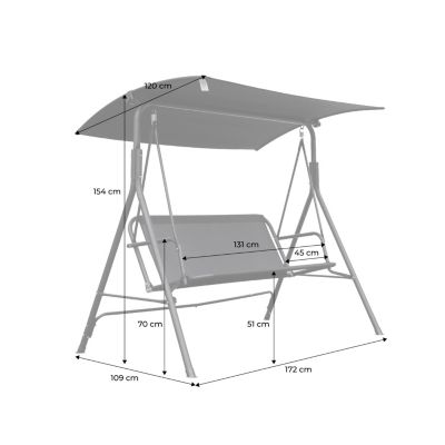 Balancelle de jardin pour deux personnes balancelle structure en acier. assise en textilène avec auvent inclus en polyester