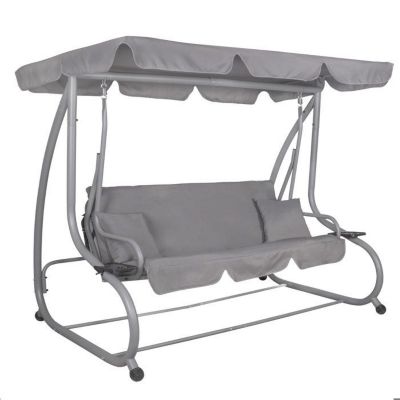 Balancelle de Jardin - Springos - 3 Places - Dossier Inclinable - 2 Coussins - Porte-Gobelets