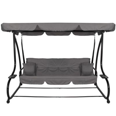 Balancelle de jardin - Springos - 4 places - Noir - Toit inclinable - Avec coussins et porte-gobelets