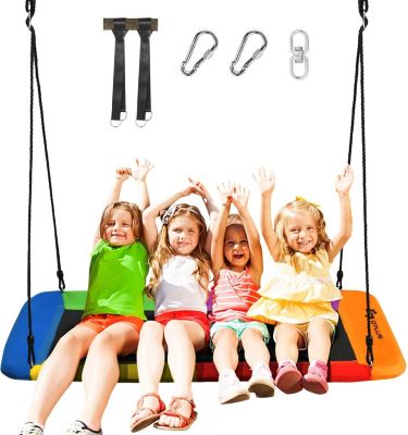 Balancoire Rectangulaire Suspendue dExterieur Nid Oiseaue de Cordes Reglables Siege Suspendue Exterieur Multicolore