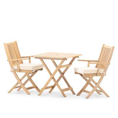 Balcon terrasse table pliante 70x70 + 2 chaises avec accoudoirs avec coussins - Java Light