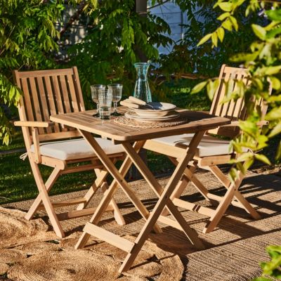 Balcon terrasse table pliante 70x70 + 2 chaises avec accoudoirs avec coussins - Java Light