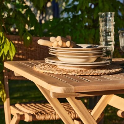 Balcon terrasse table pliante 70x70 + 2 chaises avec accoudoirs avec coussins - Java Light