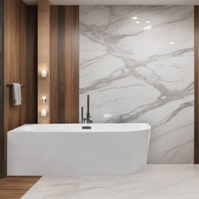 BALNEO - baignoire îlot d'angle gauche 170x80 cm AVOLA avec cache trop-plein et bonde anthracite