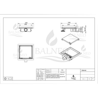Balneo Caniveau de douche 2 en 1, en Acier Inox 20cm, finition chrome, avec Siphon, SQ-Drain Next