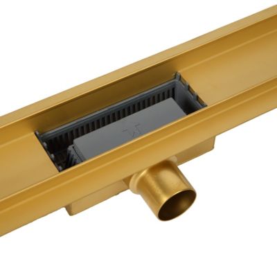 Balneo Caniveau de douche 2 en 1, en Acier Inox 80cm, finition miroir gold, avec Siphon, Duplex Next