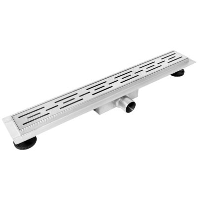 Balneo Caniveau de douche en Acier Inox 80cm, chrome décoratif, avec Siphon, Decor Next Stripes