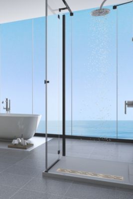 Balneo Caniveau de douche en Acier Inox 80cm, chrome décoratif, avec Siphon, Decor Next Stripes
