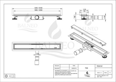 Balneo Caniveau de douche en Acier Inox 80cm, chrome décoratif, avec Siphon, Decor Next Stripes