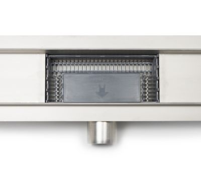 Balneo Caniveau de douche en Acier Inox 80cm, chrome décoratif, avec Siphon, Decor Next Stripes