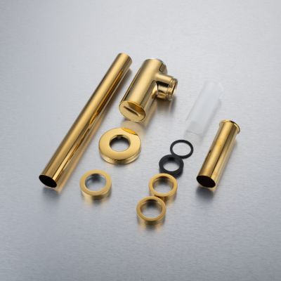 BALNEO - ensemble bonde de lavabo Klik Klak E avec trop-plein doré + siphon rond doré en laiton - kit pour lavabo