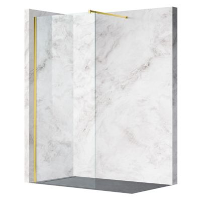 Balneo Paroi de douche À l'italienne 70x200cm, En 8mm Verre Anticalcaire, Avec Barre De Fixation, Beira doré