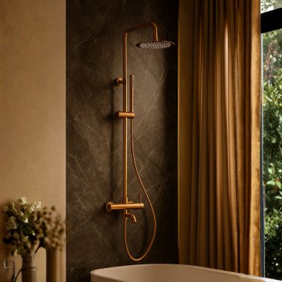 BALNEO Système de douche avec pommeau de pluie cuivre Acier inoxydable - Mitigeur de douche avec douchette CASCADE