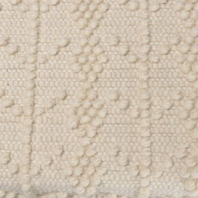 Banc 120x40cm laine motifs losanges couleur ivoire pieds bois
