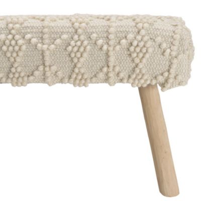 Banc 120x40cm laine motifs losanges couleur ivoire pieds bois