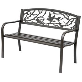 Banc 3 places de jardin terrasse style rural chic 127L x 60l x 85H cm métal époxy anticorrosion brun