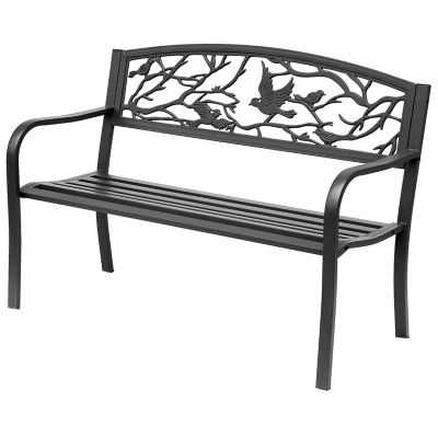 Banc De Jardin 3 Places Outsunny - Design Cosy Chic - Métal Noir Antirouille - 127x60x85 Cm