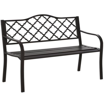 Banc 3 places de jardin terrasse style rural chic 128L x 60l x 89H cm métal époxy anticorrosion fonte brun