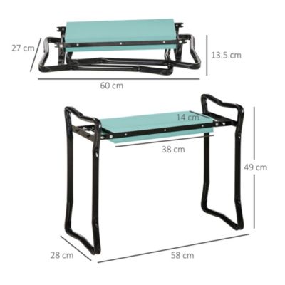 Banc agenouilloir de jardin pliable avec tabouret, charge max 150 kg, mousse EVA, acier vert foncé, 58 x  28 x 49 cm