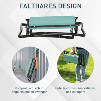 Banc agenouilloir de jardin pliable avec tabouret, charge max 150 kg, mousse EVA, acier vert foncé, 58 x  28 x 49 cm
