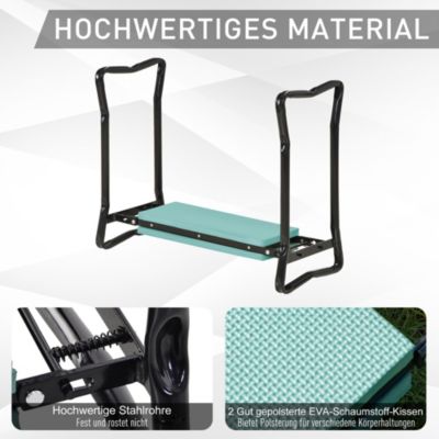 Banc agenouilloir de jardin pliable avec tabouret, charge max 150 kg, mousse EVA, acier vert foncé, 58 x  28 x 49 cm