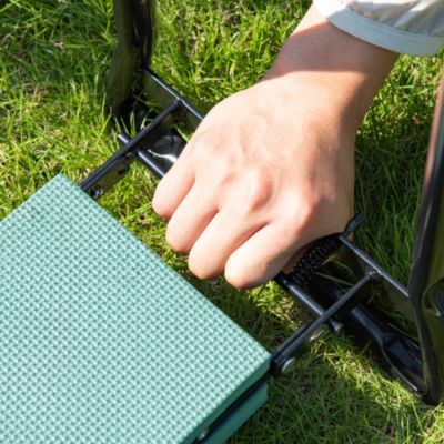 Banc agenouilloir de jardin pliable avec tabouret, charge max 150 kg, mousse EVA, acier vert foncé, 58 x  28 x 49 cm