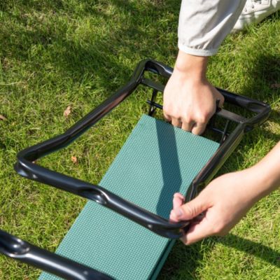 Banc agenouilloir de jardin pliable avec tabouret, charge max 150 kg, mousse EVA, acier vert foncé, 58 x  28 x 49 cm