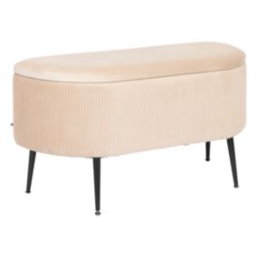 Banc avec coffre en velours Beige et pieds en métal  100 x 40 cm