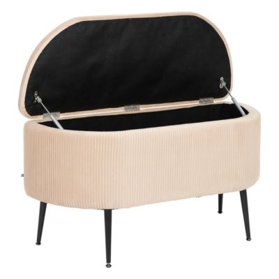 Banc avec coffre en velours Beige et pieds en métal  100 x 40 cm