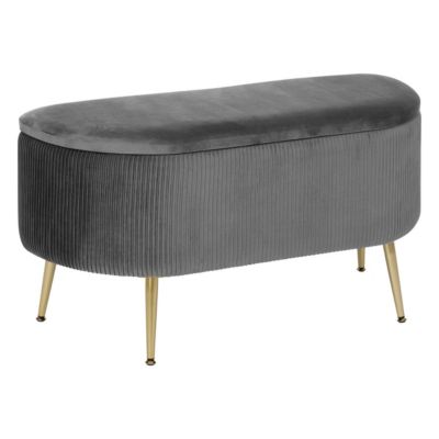 Banc avec coffre en velours Gris et pieds en métal  100 x 40 cm