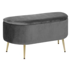 Banc avec coffre en velours Gris et pieds en métal  100 x 40 cm