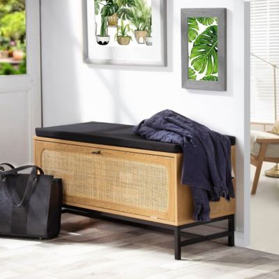 Banc avec Rangement Chaussures et Façade en Rotin L100 cm - JAYA