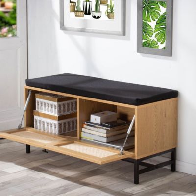 Banc avec Rangement Chaussures et Façade en Rotin L100 cm - JAYA