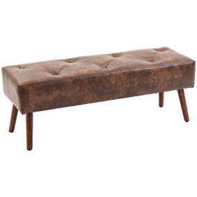 Banc banquette capitonnée style classique chic bois hévéa revêtement synthétique marron effet vieilli