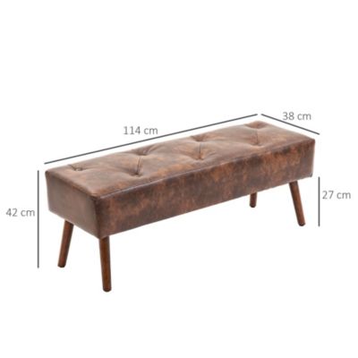 Banc banquette capitonnée style classique chic bois hévéa revêtement synthétique marron effet vieilli