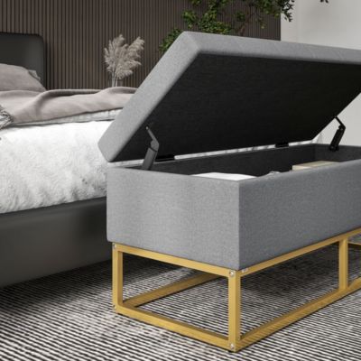 Banquette Pied De Lit 180 Cm - Tissu Bleu, Piètement Métal - Sans Marque - Occasion