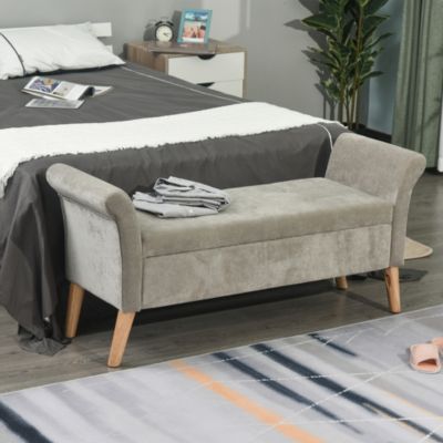 Banc Banquette Design Contemporain Accoudoirs Courbés Fonction de Rangement 2 en 1 136,5 x 45lx 62 cm Gris