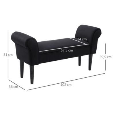 Banc banquette design contemporain accoudoirs courbés grand confort 102L x 31l x 51H cm noir