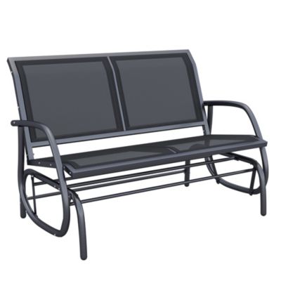 Banc à bascule de jardin 2 places design contemporain grand confort accoudoirs assise et dossier ergonomique acier textilène noir